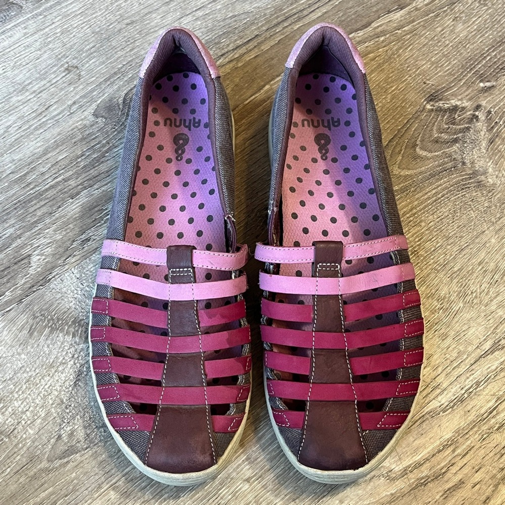 Ahnu Karma Latitude Womens Purple Pink Leather Strappy Slip On Flats‎ Size 11